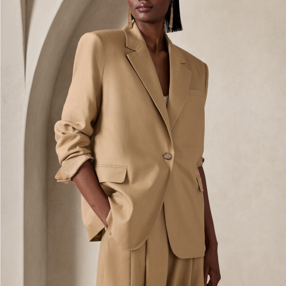 Banana Republic 2023 Oversized Lena Boxy Linen Blend Blazer Jacket